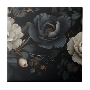 Black and White Flowers Tile
