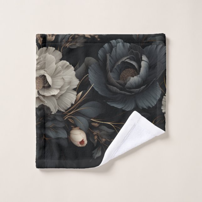 Black and White Flowers Wash Cloth (Wash Cloth)