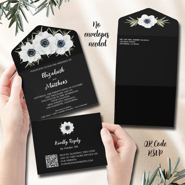Black and White Flowers Wedding All In One Invitation (Creator Uploaded)