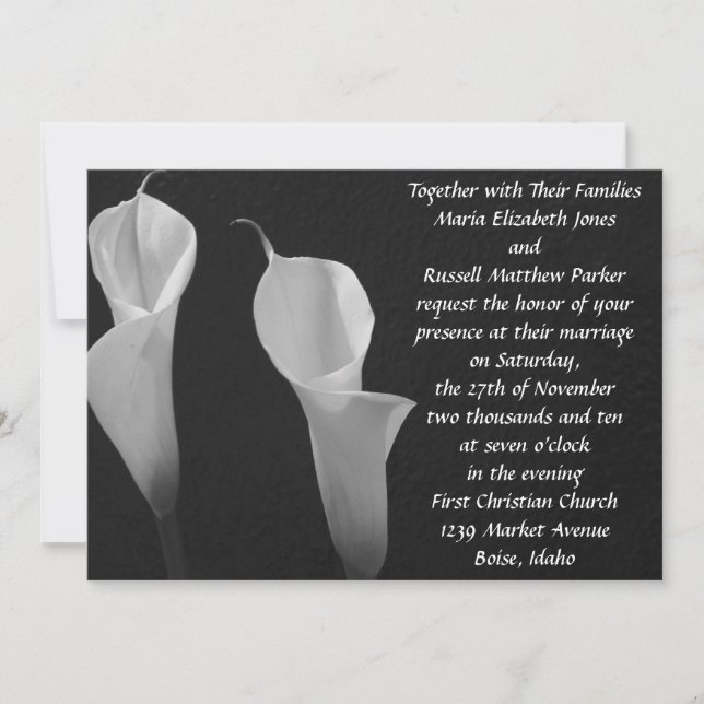 Black and White Flowers Wedding Invitation (Front)