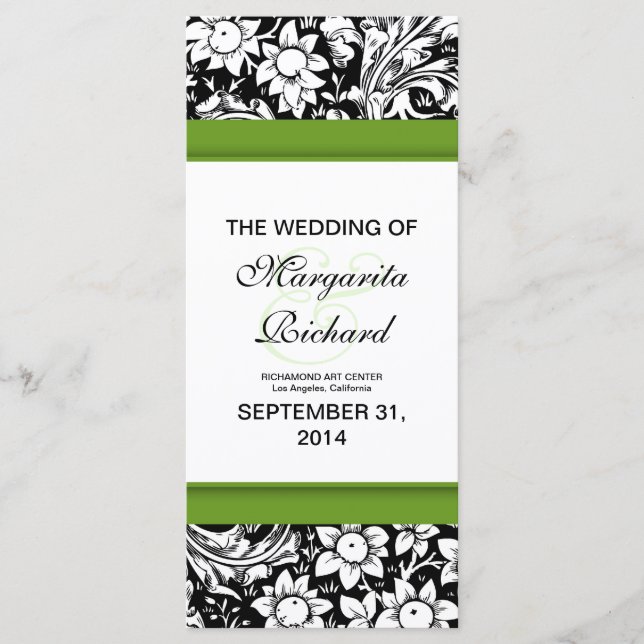 black and white flowers wedding programs programme (Front)