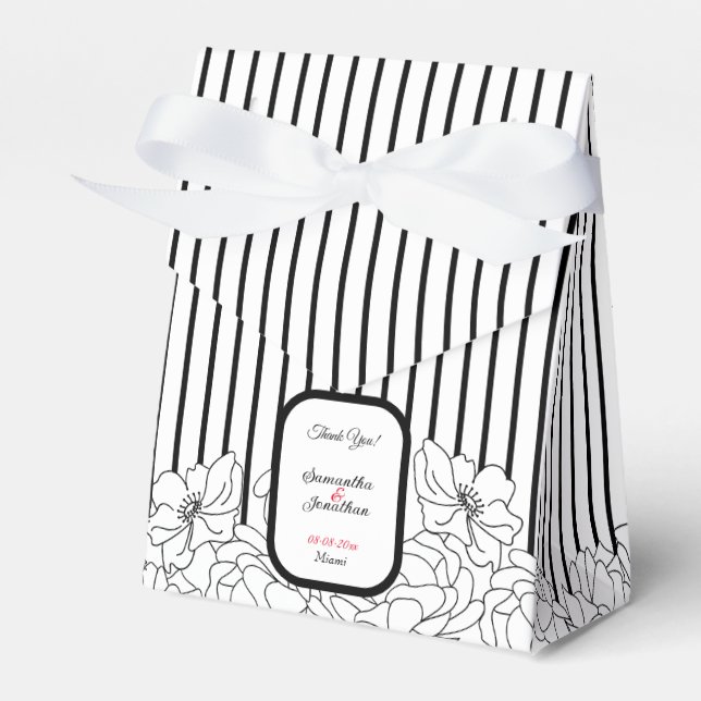 Black and White Flowers with Stripes Favour Box (Front Side)