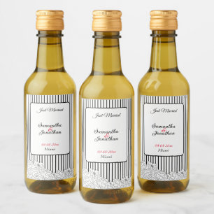Black and White Flowers with Stripes Wine Label