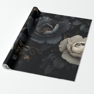 Black and White Flowers Wrapping Paper