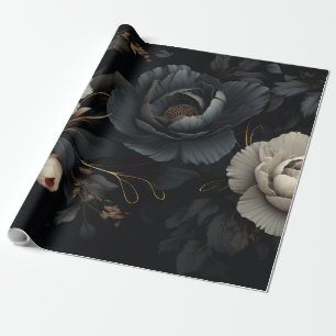 Black and White Flowers Wrapping Paper