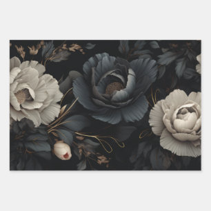 Black and White Flowers Wrapping Paper Sheet