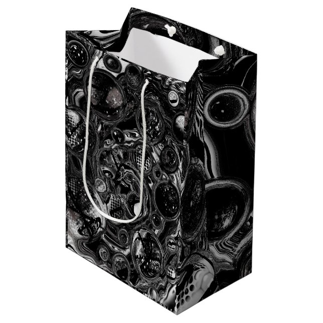 Black and White Fluid Art Modern Abstract Medium Gift Bag (Front Angled)