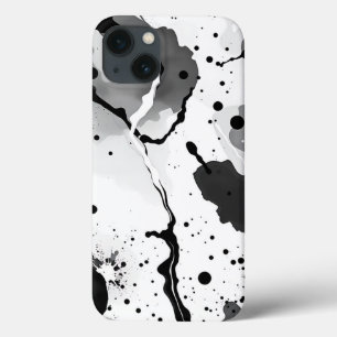 Black and White Fluid Ink Patterns with Splatters iPhone 13 Case