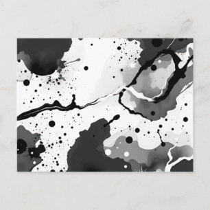 Black and White Fluid Ink Patterns with Splatters Postcard