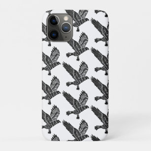 Black and White Flying Raven Lino Cut iPhone 11 Pro Case