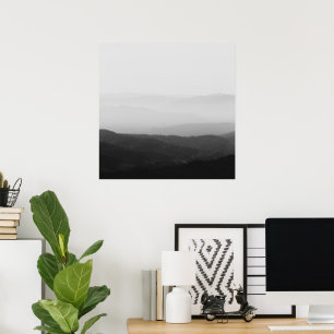 Black and white foggy horizon lines poster