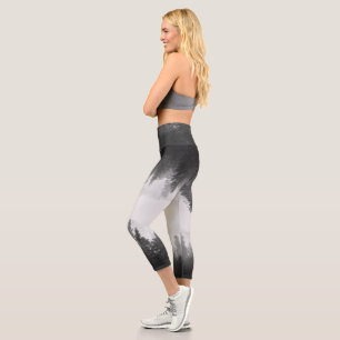 Black and white foggy mirrored forest capri leggings