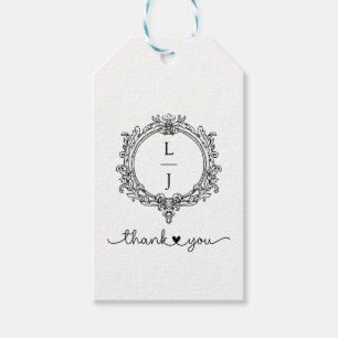 black and white foliage Crest wedding invitation Gift Tags