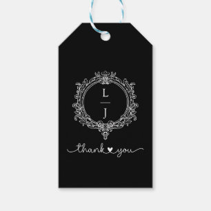 black and white foliage Crest wedding invitation Gift Tags