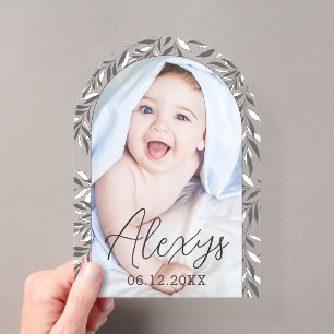 Black And White Foliage Photo Birth Announcement