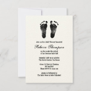 Black and White Foot Prints Baby Shower Invitation