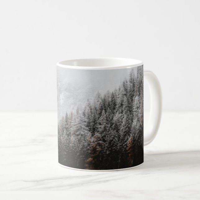 Black and white forest, mountains, coffee mug (Front Right)