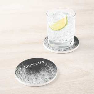 Black and White Forest Tree's Drink Coaster