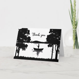 Black And White Forever Fishing Memorial Funeral Thank You Card
