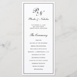 Black and White Formal Elegant Monogram Wedding Programme