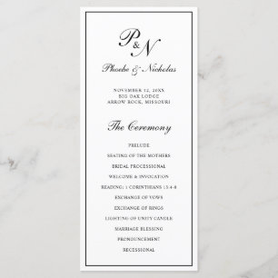 Black and White Formal Elegant Monogram Wedding Programme