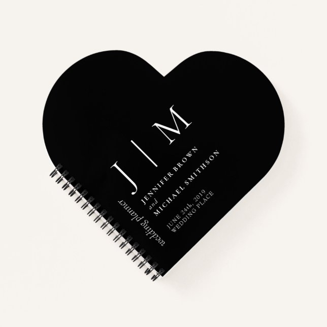 Black and White Formal Simple Love Wedding Notebook (Front)