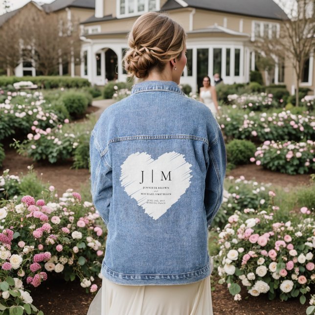 Black and White Formal Simple Monogram heart Denim Jacket (Wedding Back)