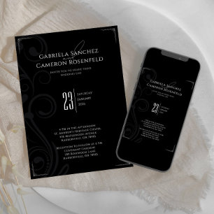 Black and White Formal Vintage Wedding 2.0 Invitation