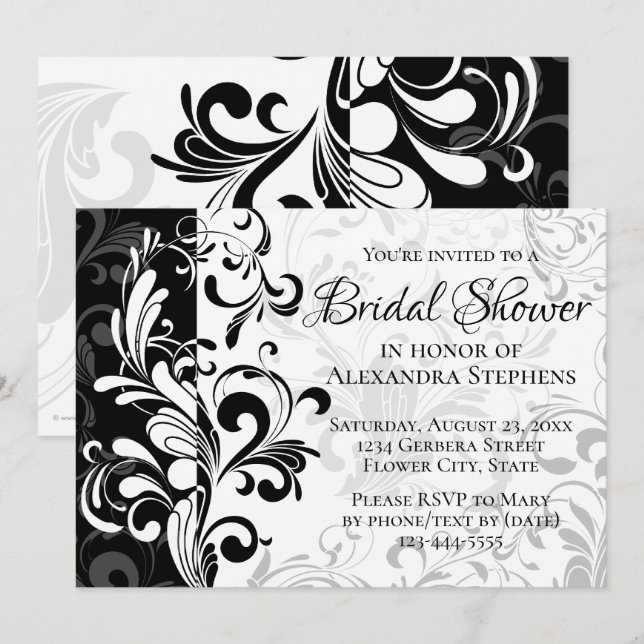 Black and White Fountain Swirl Bridal Shower Invitation (Front/Back)