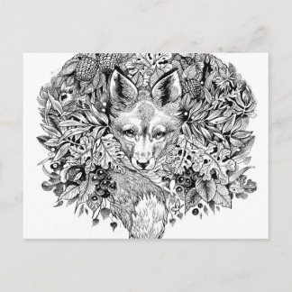 Black and white fox in the forest postcard