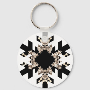 Black and White Fractal Art Snowflakes Key Ring