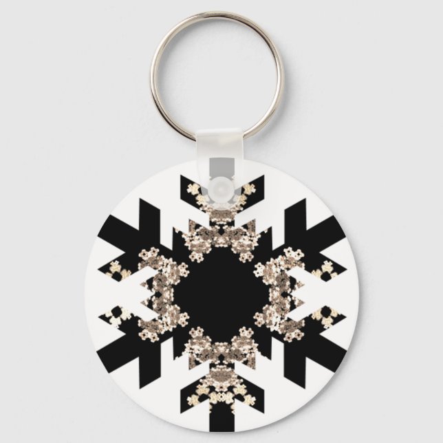 Black and White Fractal Art Snowflakes Key Ring (Front)