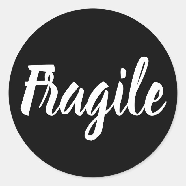 Black and white fragile trendy modern business classic round sticker (Front)
