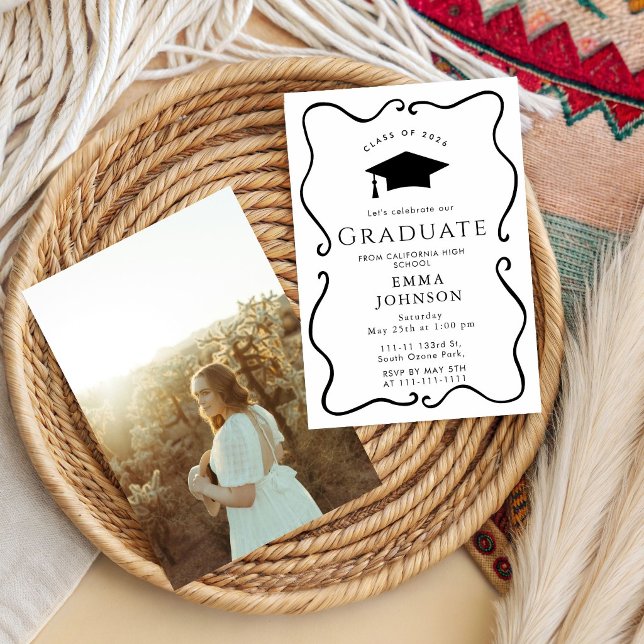 Black and white frame Simple Graduation Party  Invitation (Creator Uploaded)