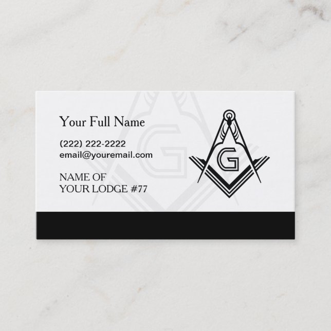 Black and White Freemason Business Cards (Front)