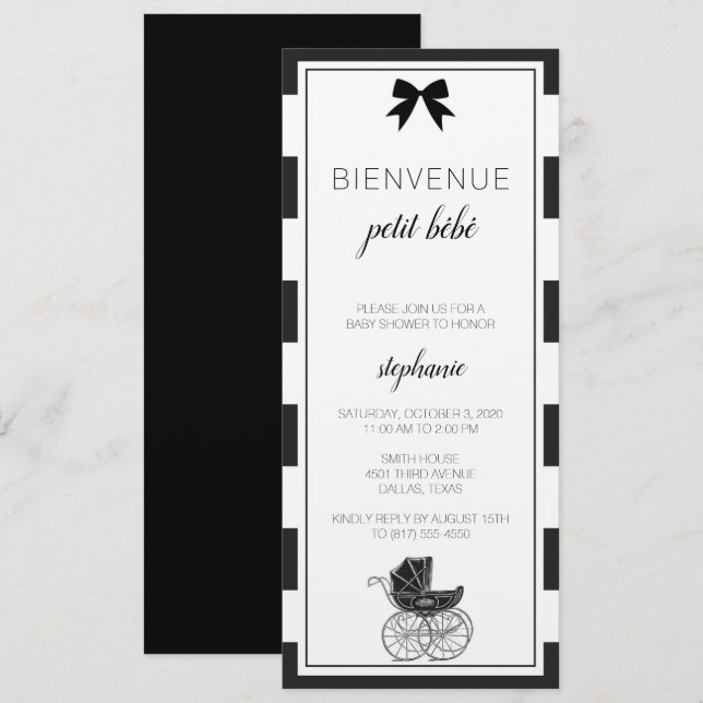 Black and White French Baby Shower Invitation (Front/Back)