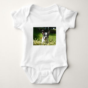 Black and White French Bull Dog Puppy Baby Bodysuit
