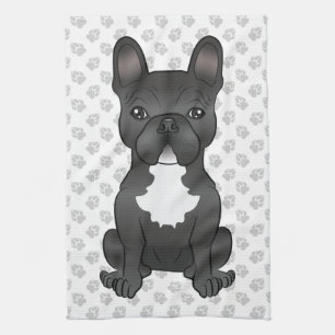 Black And White French Bulldog Cartoon Dog & Paws Tea Towel