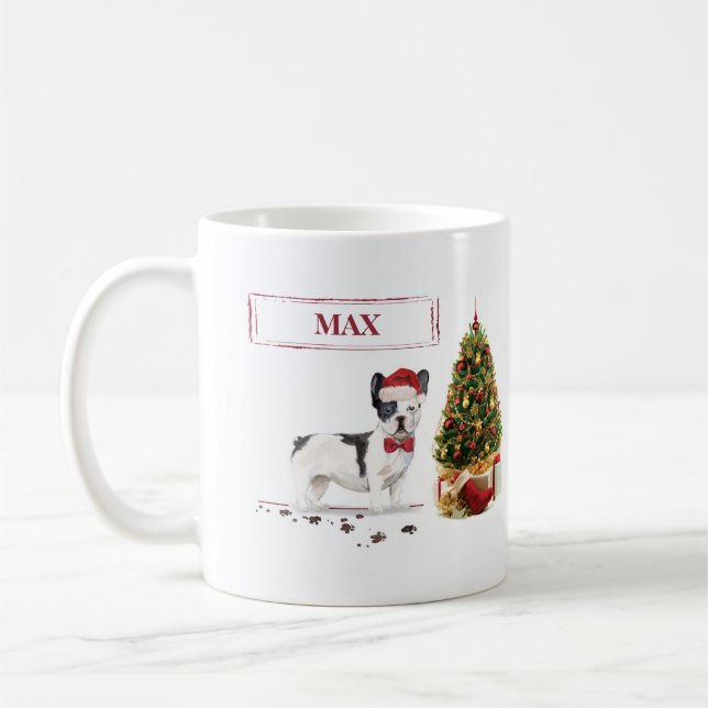 Black and White French Bulldog Christmas Dog  Coffee Mug (Left)