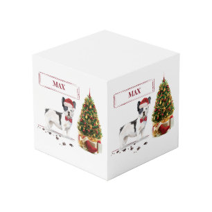 Black and White French Bulldog Christmas Dog Cube