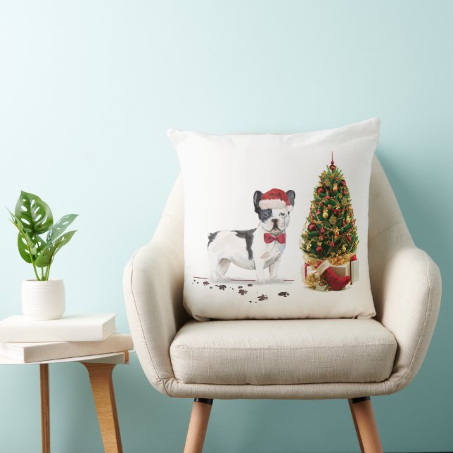 Black and White French Bulldog Christmas Dog  Cushion (Chair)