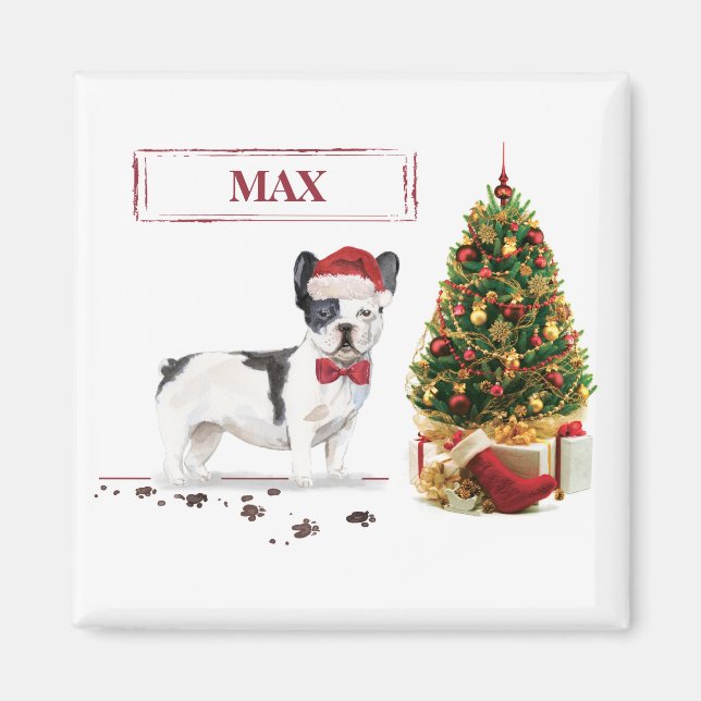 Black and White French Bulldog Christmas Dog  Magnet (Front)