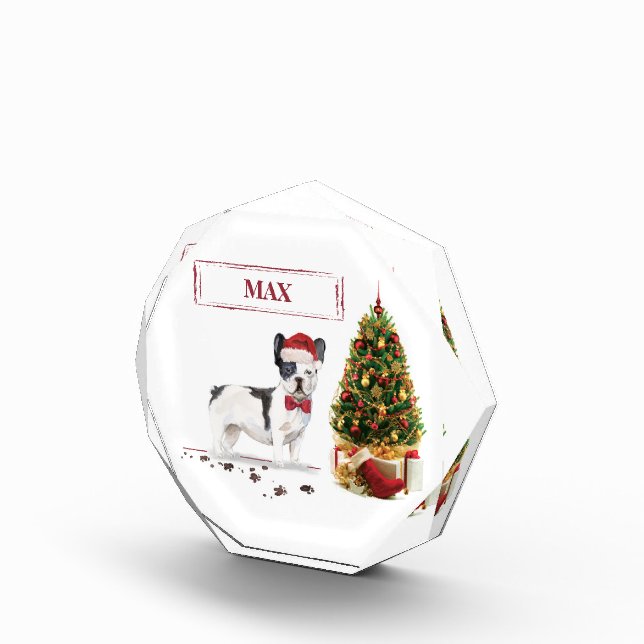 Black and White French Bulldog Christmas Dog  Photo Block (Right)