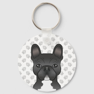 Black And White French Bulldog Cute Cartoon Dog Key Ring