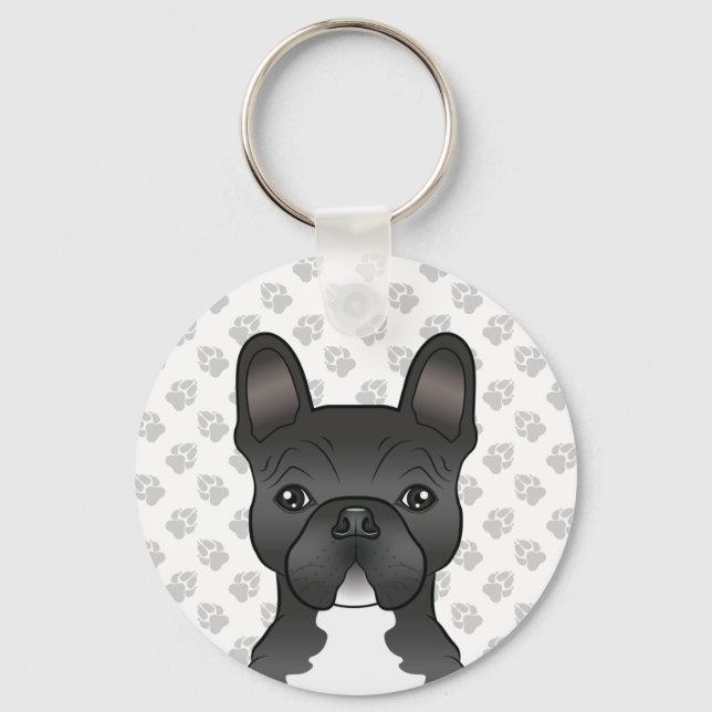 Black And White French Bulldog Cute Cartoon Dog Key Ring (Front)