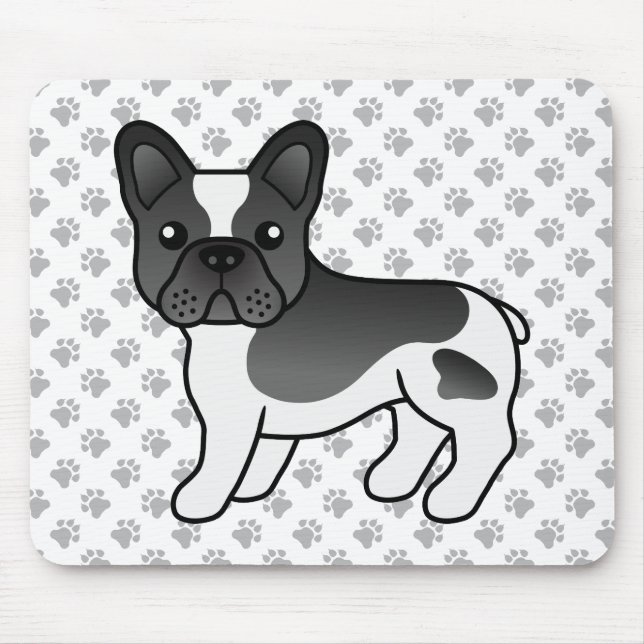 Black And White French Bulldog Cute Cartoon Dog Mouse Mat (Front)