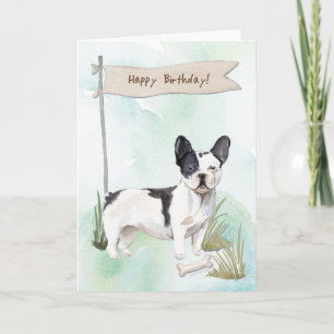 Black and White French Bulldog Dog Under Birthday Card