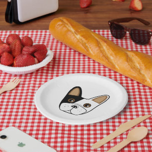 Black and White French Bulldog Face Paper Plate