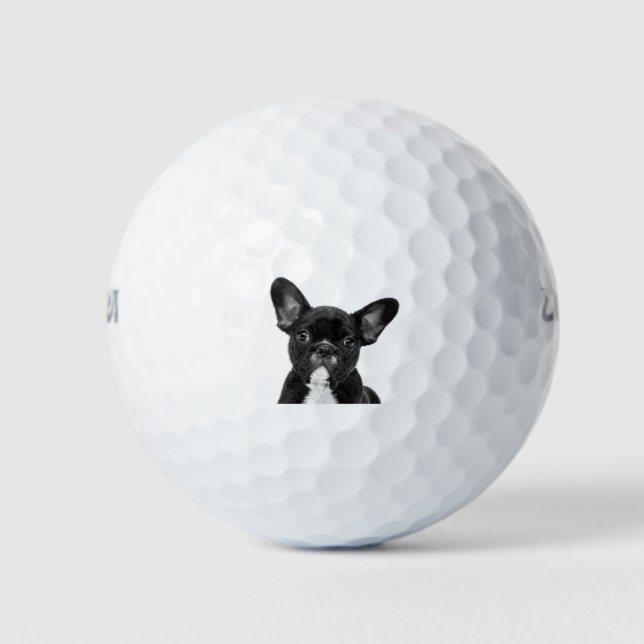 Black and White French Bulldog Portrait Golf Balls (Front)