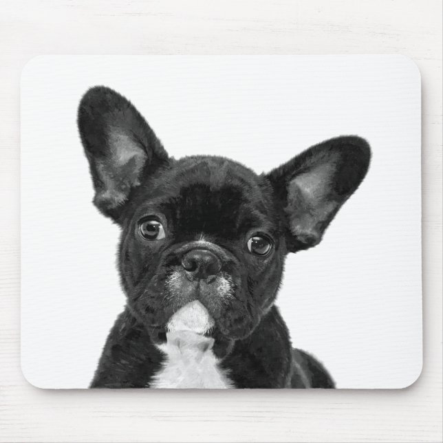 Black and White French Bulldog Portrait Mouse Mat (Front)